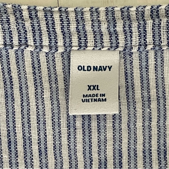 OLD NAVY Linen Cotton Blend Blue and White Striped Flutter Sleeve Blouse, XXL - Picture 3 of 15